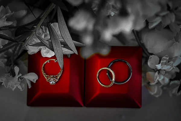 Wedding details black and white with red