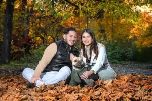 Intimate engagement portrait in quiet garden corner at Skylands Manor by MC Productions NJ