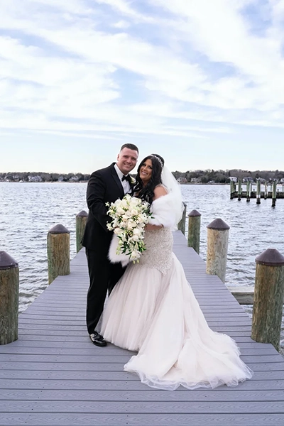 Clarks Landing - Bride and groom in the doc