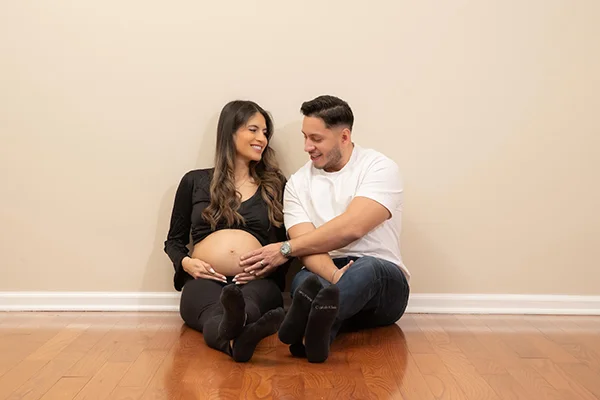 MC Productions NJ- Emotional maternity photo of first-time mom in studio NJ