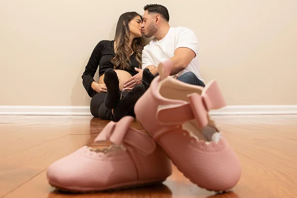 MC Productions NJ – Couple maternity portrait with dramatic studio lighting