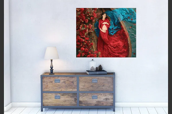 MC Productions NJ – Large maternity wall art piece highlighting dramatic studio portrait