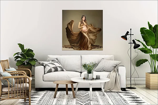 MC Productions NJ – Elegant maternity canvas print showcasing editorial pregnancy photo