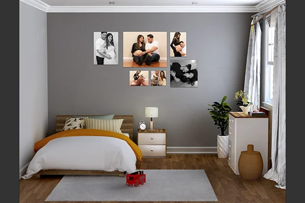 MC Productions NJ – Maternity gallery wall featuring multiple fine art prints from NJ session