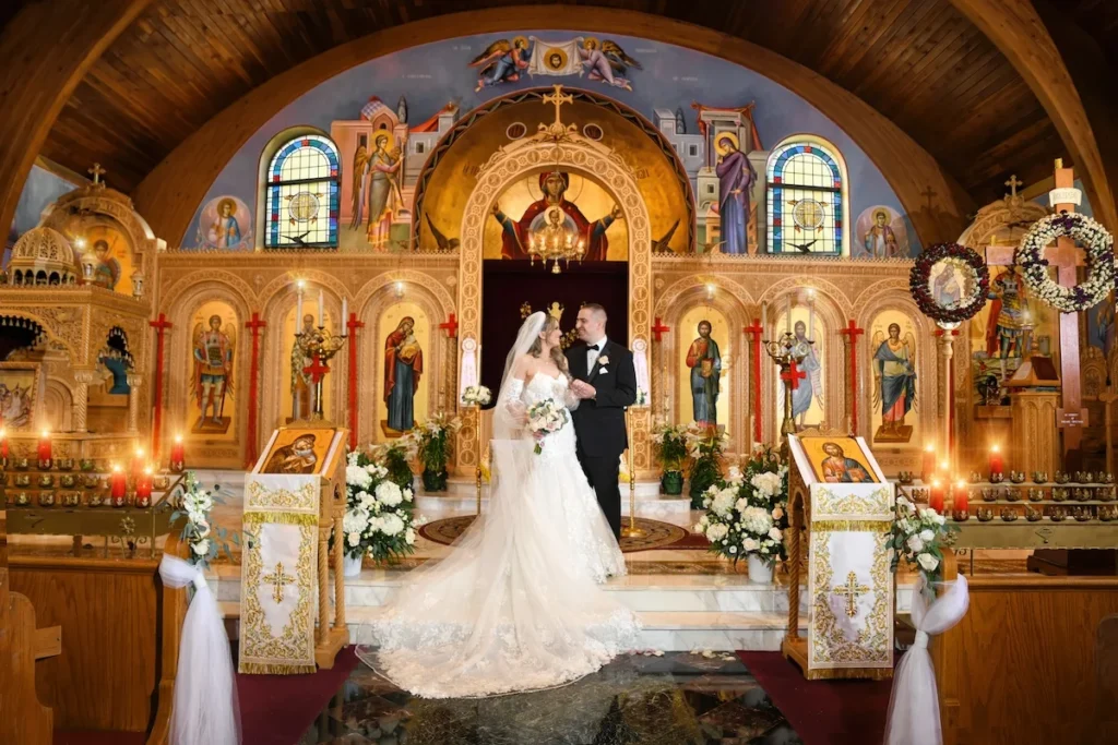 Bride and groom in greek church - Greek Photographer
