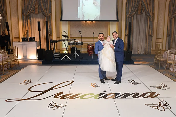 The grove dance floor decor for a luxury baptism